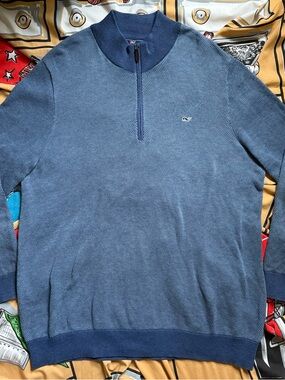 Vineyard Vines blue quarter zip sweater 2XL Hamilton 1/2 zip wool blend golf